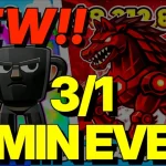 ォートナイトのUEFNマップ「ブレインロットを盗む」のゲーム画面に、3月1日の管理者イベント開催スケジュールと報酬アップの告知が大きく表示されている様子。