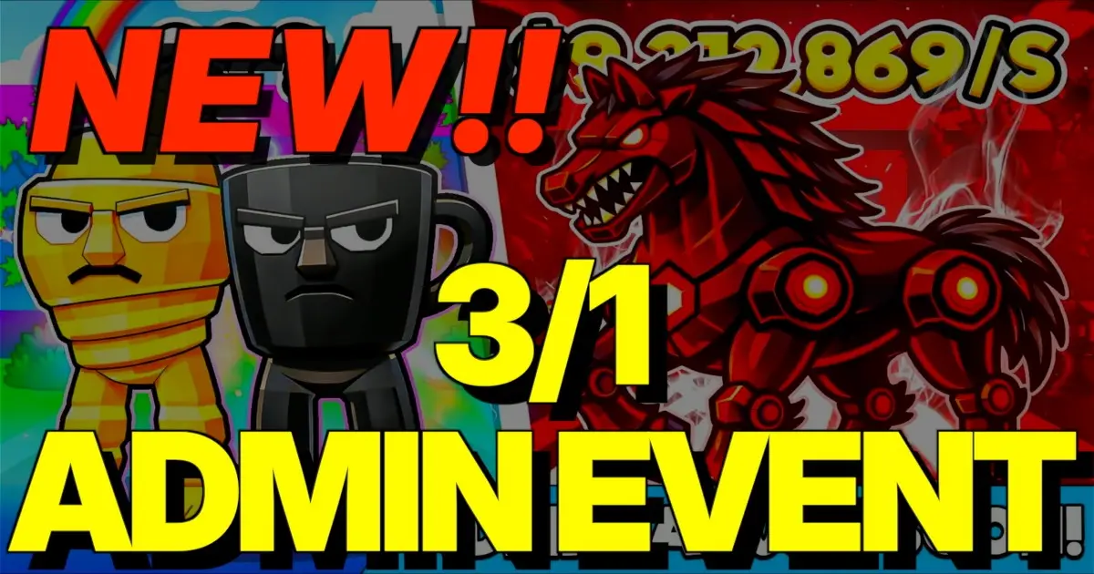 ォートナイトのUEFNマップ「ブレインロットを盗む」のゲーム画面に、3月1日の管理者イベント開催スケジュールと報酬アップの告知が大きく表示されている様子。